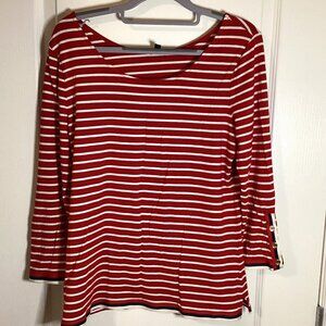Talbots Women's Red White Strip T-Shirt 3/4 sleeves Size M Stretchy Casual